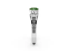 Fancy Green Princess Cut Diamond Three-Stone Ring Set in Platinum with Textured Band