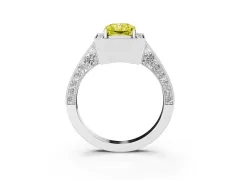 Fancy Yellow Radiant Cut Diamond Halo Engagement Ring Set in Platinum with Accent Split Shank Band