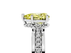Fancy Yellow Pear Cut Diamond Solitaire Ring Set in Silver with Channel Set Band and Prong Setting