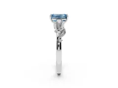Fancy Blue Emerald Cut Diamond Solitaire Ring Set in Platinum with Leaf Motif Band