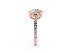 Round Cut Diamond Halo Ring Set in Rose gold with Pavé Shoulders and Halo-Framed Center
