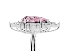 Fancy Pink Pear Cut Diamond Cluster Halo Ring Set in Platinum with Marquise and Round Accents