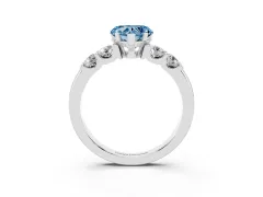 Fancy Blue Heart Cut Diamond Five-Stone Prong Set Engagement Ring Set in Silver with Channel Band