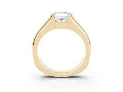 Radiant Cut Diamond Bezel Solitaire Ring Set in Yellow gold with Wide Band