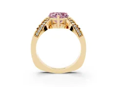 Fancy Pink Heart Cut Diamond Solitaire Engagement Ring Set in Yellow gold with Pavé Shoulders