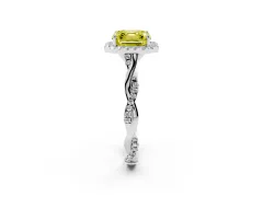 Fancy Yellow Asscher Cut Diamond Halo Twist Band Solitaire Ring Set in Platinum with Prong Setting
