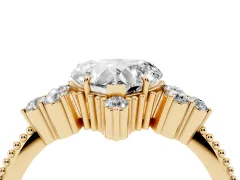 Heart Cut Diamond Cluster Ring Set in Yellow gold with Beaded Band