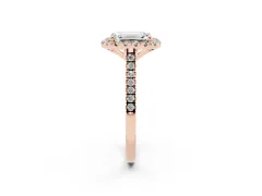 Emerald Cut Diamond Cushion Halo Ring Set in Rose gold with Pavé Band