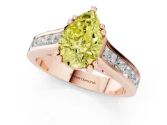 Fancy Yellow Pear Cut Diamond Channel Set Solitaire Engagement Ring Set in Rose gold with Prong Setting