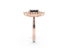 Fancy Black Emerald Cut Diamond Cluster Halo Ring Set in Rose gold with Marquise and Round Accents