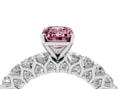 Fancy Pink Emerald Cut Diamond Solitaire Ring Set in White gold with Shared Prong Pavé Band
