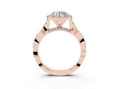 Round Cut Diamond Halo Twist Band Solitaire Ring Set in Rose gold with Prong Setting