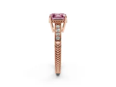 Fancy Pink Asscher Cut Diamond Solitaire Pavé Milgrain Engagement Ring Set in Rose gold with Prong Setting