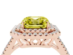 Fancy Yellow Asscher Cut Diamond Double Halo Ring Set in Rose gold with Pavé Band