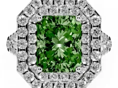 Fancy Green Radiant Cut Diamond Double Halo Ring Set in Silver with Pavé Split Shank and Prong Setting