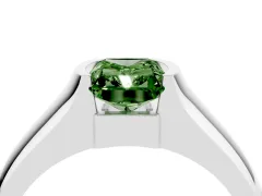 Fancy Green Radiant Cut Diamond Bezel Solitaire Ring Set in Silver with Wide Band