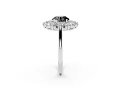 Fancy Black Round Cut Diamond Floral Double Halo Ring Set in Platinum with Round Petals