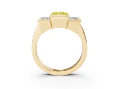 Fancy Yellow Radiant Cut Diamond Three-Stone Channel Set Ring Set in Yellow gold with Smooth Polished Band