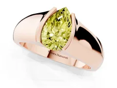 Fancy Yellow Pear Cut Diamond Bezel Solitaire Ring Set in Rose gold with Wide Band