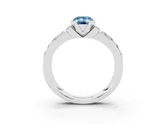 Fancy Blue Emerald Cut Diamond Wide Channel Set Band Ring Set in Platinum with Bezel Setting