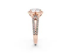 Radiant Cut Diamond Floral Halo Split Shank Engagement Ring Set in Rose gold with Pavé Shank