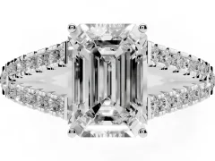 Emerald Cut Diamond Split Shank Pavé Engagement Ring Set in Silver with Prong-Held Center Stone