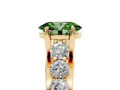 Fancy Green Oval Cut Diamond Pavé Engagement Ring Set in Yellow gold with Prong Setting