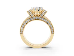Heart Cut Diamond Milgrain Halo Pavé Engagement Ring Set in Yellow gold with Prong Setting