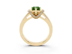 Fancy Green Radiant Cut Diamond Pavé Band Solitaire Ring Set in Yellow gold with Prong Setting