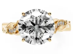 Round Cut Diamond Vine Band Solitaire Ring Set in Yellow gold with Milgrain Prong Setting