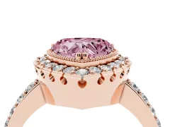 Fancy Pink Heart Cut Diamond Halo Ring Set in Rose gold with Pavé Shank and Prong Setting