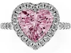 Fancy Pink Heart Cut Diamond Pavé Halo Ring Set in White gold with Prong Setting