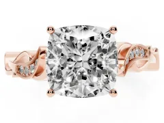 Cushion Cut Diamond Vine Band Solitaire Ring Set in Rose gold with Milgrain Prong Setting