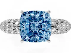 Fancy Blue Cushion Cut Diamond Pavé Band Solitaire Ring Set in Silver with Close-Set Accent Stones and Prong Setting