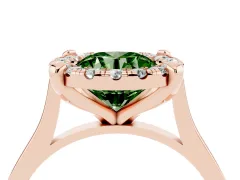 Fancy Green Round Cut Diamond Cluster Halo Solitaire Ring Set in Rose gold with Prong Setting