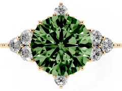 Fancy Green Round Cut Diamond Cluster Ring Set in Yellow gold with Beaded Band