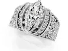 Marquise Cut Diamond Milgrain Halo Pavé Engagement Ring Set in Silver with Prong Setting