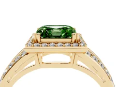 Fancy Green Asscher Cut Diamond Halo Ring Set in Yellow gold with Double Pavé Split Shank