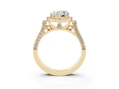 Heart Cut Diamond Halo Ring Set in Yellow gold with Twist Band and Pavé Accents
