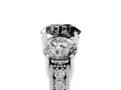 Fancy Black Round Cut Diamond Three-Stone Engagement Ring Set in White gold with Milgrain Pavé Band