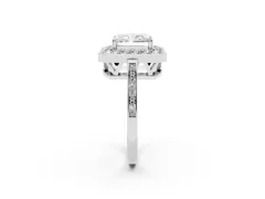 Radiant Cut Diamond Halo Ring Set in Platinum with Accent-Lined Split Shank and Prong Setting