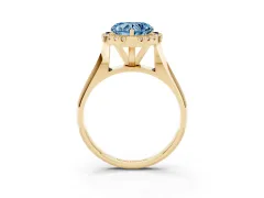 Fancy Blue Heart Cut Diamond Halo Solitaire Engagement Ring Set in Yellow gold with Square Band and Prong Setting