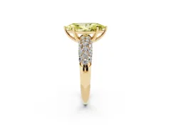 Fancy Yellow Marquise Cut Diamond Pavé Band Solitaire Ring Set in Yellow gold with Close-Set Accent Stones and Prong Setting