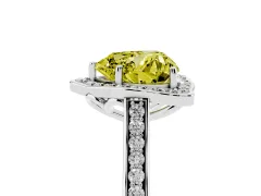 Fancy Yellow Heart Cut Diamond Halo Ring Set in Silver with Pavé-Lined Shoulders and Prong Setting