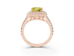 Fancy Yellow Princess Cut Diamond Double Halo Ring Set in Rose gold with Pavé Band