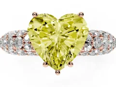 Fancy Yellow Heart Cut Diamond Pavé Band Solitaire Ring Set in Rose gold with Close-Set Accent Stones and Prong Setting