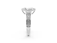 Marquise Cut Diamond Solitaire Ring Set in Silver with Multi-Row Round Pavé Band and Prong Setting