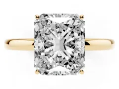 Radiant Cut Diamond Solitaire Ring Set in Yellow gold with Plain Band and Prong Setting