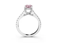 Fancy Pink Oval Cut Diamond Solitaire Ring Set in White gold with Brilliant Pavé Band and Prong Setting