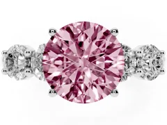 Fancy Pink Round Cut Diamond Five-Stone Prong Set Ring Set in Platinum with Classic Band